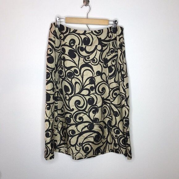 TALBOTS Woman 100% Silk A-Line Flared Skirt Black and Beige Printed Size 14W - Picture 1 of 9